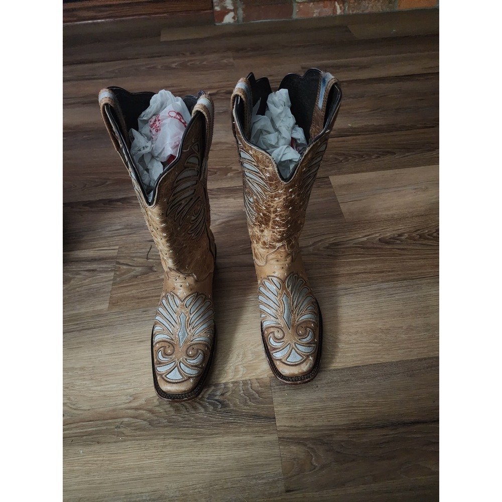 J.B. Dillon Womens Ostrich Leather Western Cowboy Boots Brown Tan 11 B JBA 2166